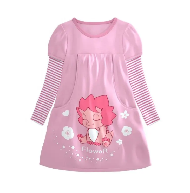 【置顶】Three Little Dinosaurs 100% Cotton Anti-Static baby dress girls